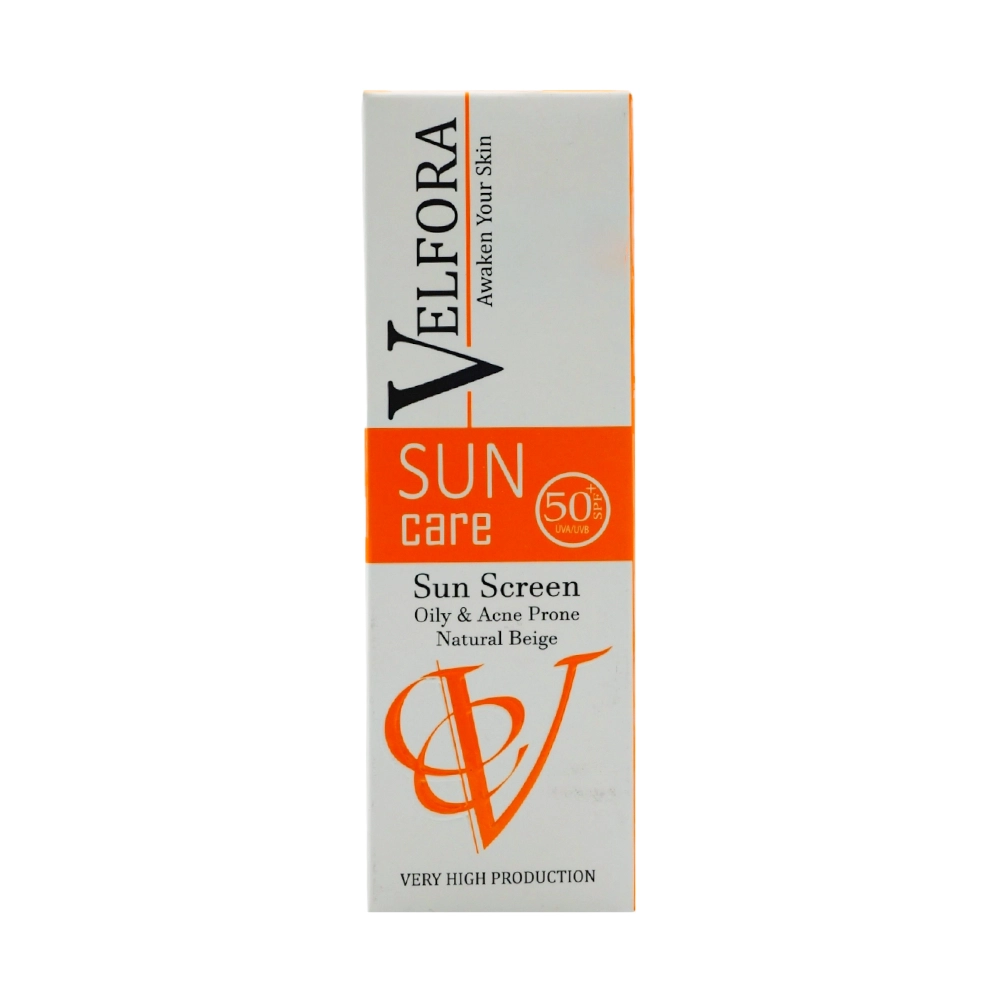 جعبه کرم ضد آفتاب رنگی ولفورا spf50 مناسب پوست جوشدار بژ طبیعی | الو دارو