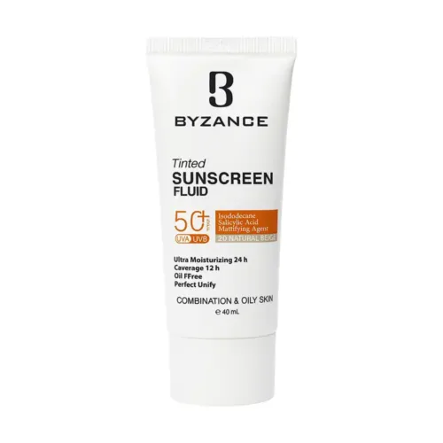 فلوئید ضد آفتاب رنگی SPF50 پوست چرب بیزانس بژ طبیعی | الودارو