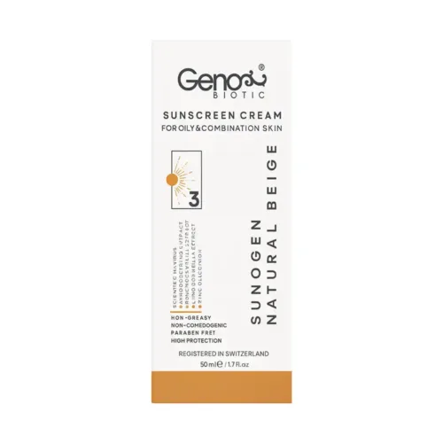 کرم ضد آفتاب پوست چرب SPF50 ژنوبایوتیک بژ طبیعی | الودارو